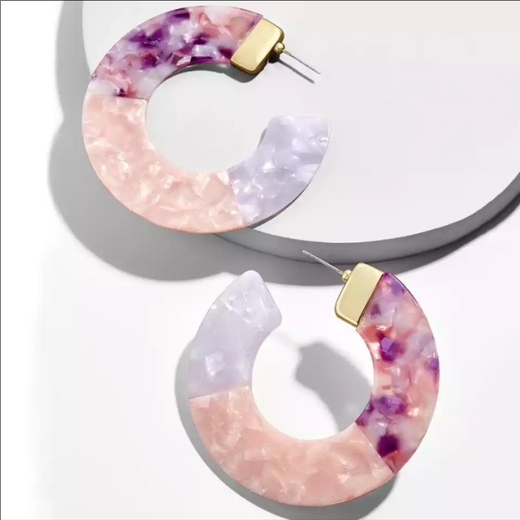 Anthropologie Pink Tara Resin Hoop Earrings - Picture 3 of 6